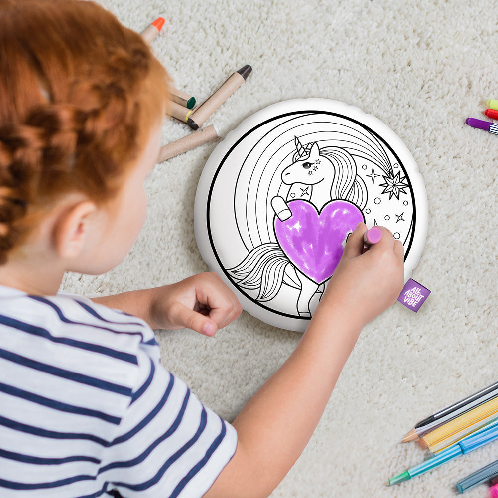 10" Unicorn Round Coloring Pillow