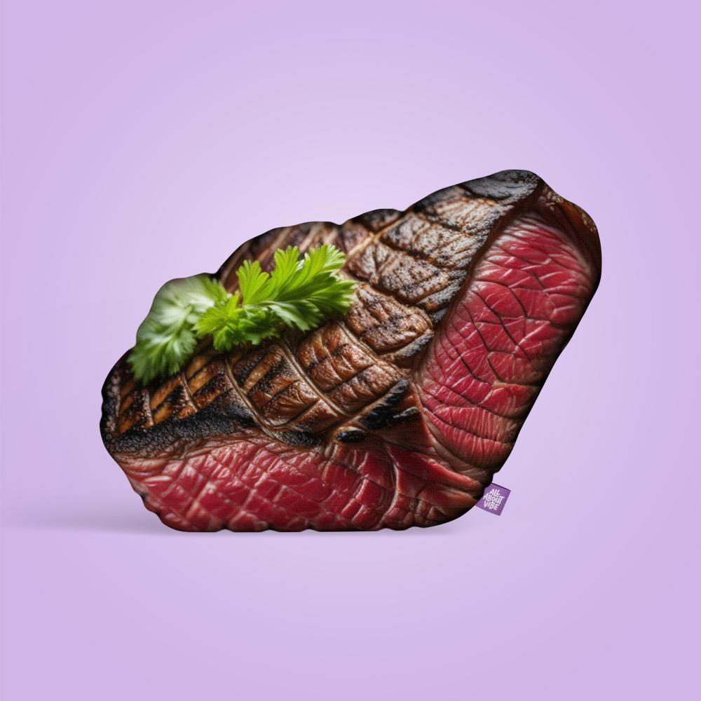 All About Vibe Grilled Steak Custom Pillow - Bold Juicy Comfortable Design for Food Lovers & Steak Enthusiasts Soft Plush Fabric Double-Sided Print