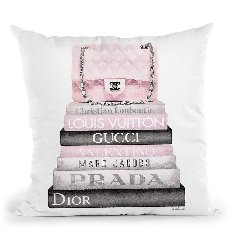 Grey Fashion Books With Cream Pug Throw Pillow By Amanda Greenwood
