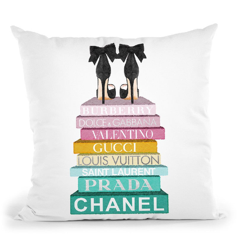 Rainbow Book Stack With Black Bow Shoes Throw Pillow By Amanda