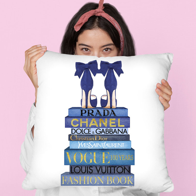 Tall Blue Books, Blue Shoes Throw Pillow By Amanda Greenwood – All