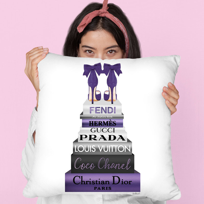 Tall Metallic Stack Purple With Purple Bow Shoes Throw Pillow By