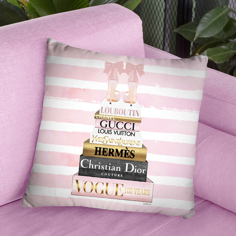 Tall Grey & Pink Fashion Books Throw Pillow By Amanda Greenwood – All About  Vibe