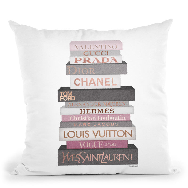 Tall Grey & Pink Fashion Books Throw Pillow By Amanda Greenwood – All About  Vibe