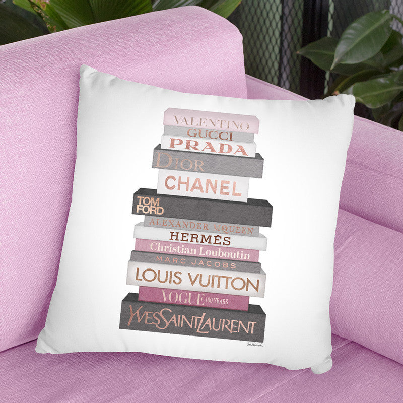 Stupell Industries Pink Gold Heels Bookstack Glam Fashion Design Decorative Printed Throw Pillow by Amanda Greenwood