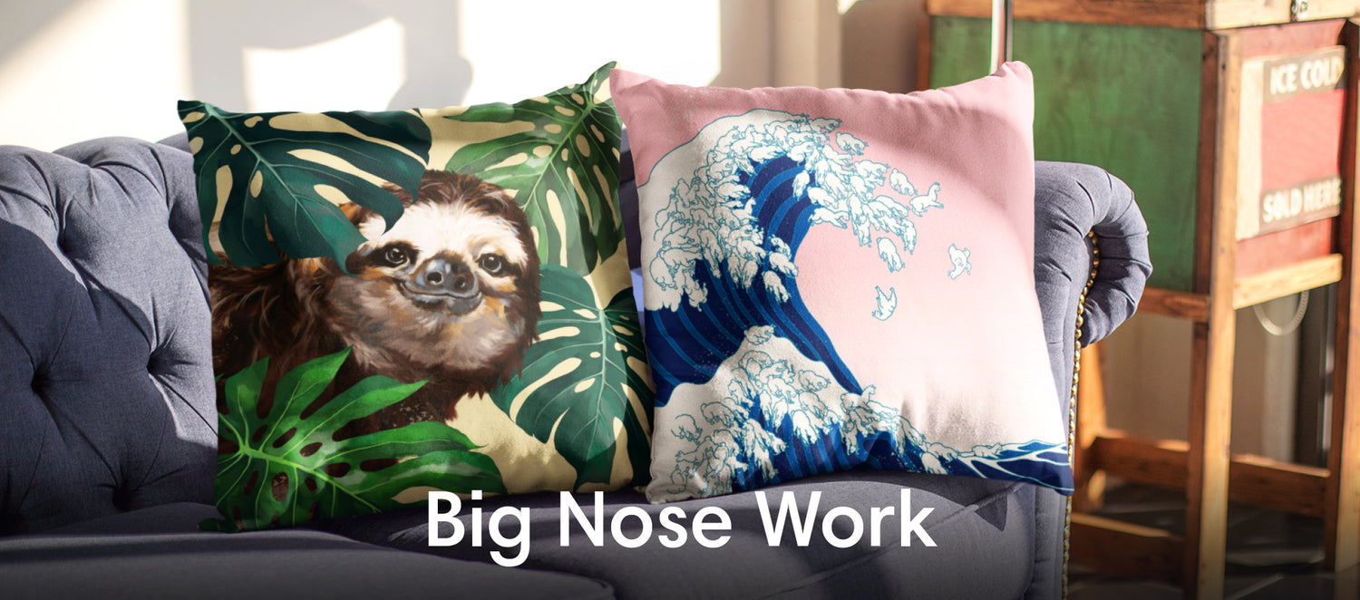 Big Nose Work Throw Pillows