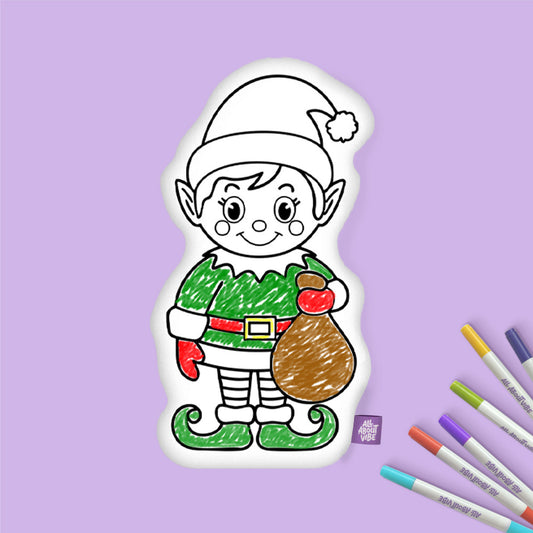 Cojín de Elfo para Colorear de Navidad
