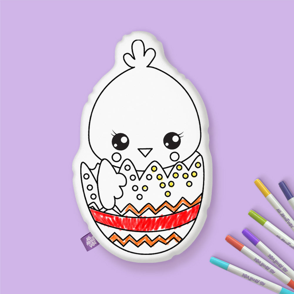 Easter Egg Chick Coloring Pillow