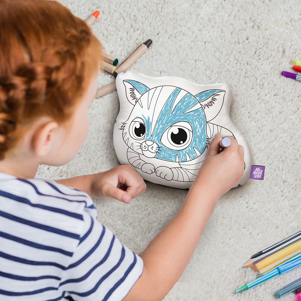 10" Kitten Coloring Pillow