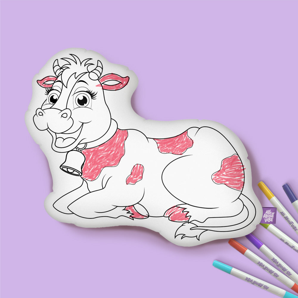 10" Cow Coloring Pillow