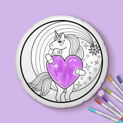 10" Unicorn Round Coloring Pillow