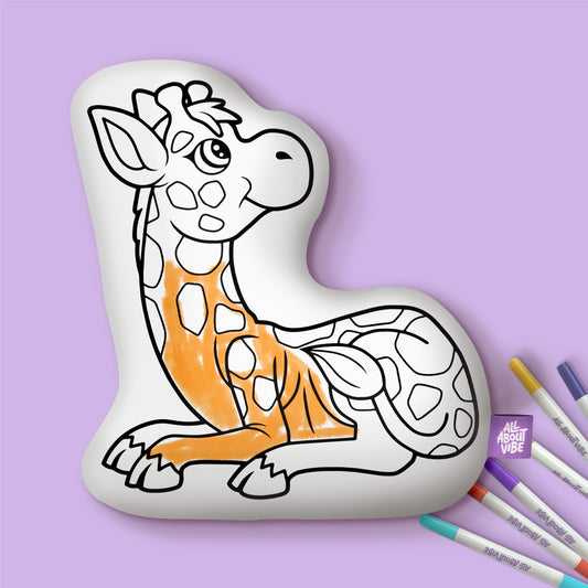10" Cute Giraffe Coloring Pillow