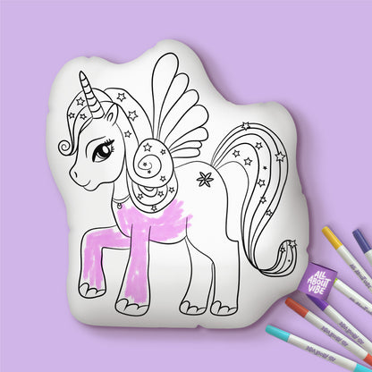 10" Magical Unicorn Coloring Pillow