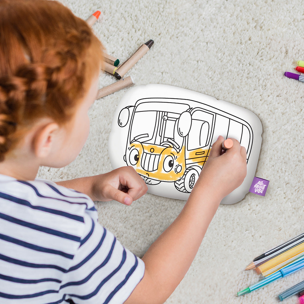 10" Little Bus Coloring Pillow