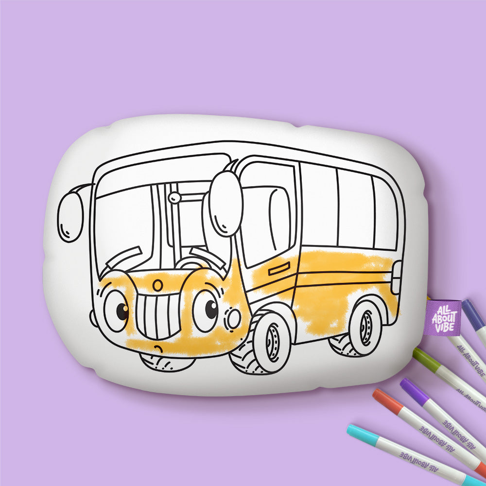 10" Little Bus Coloring Pillow
