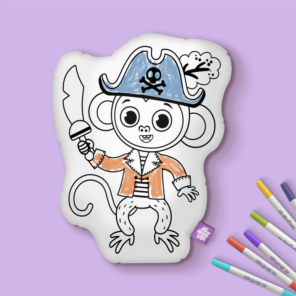 10" Pirate Monkey Coloring Pillow