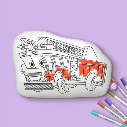 10" Almohada para colorear de camión de bomberos