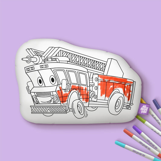 10" Firetruck Coloring Pillow