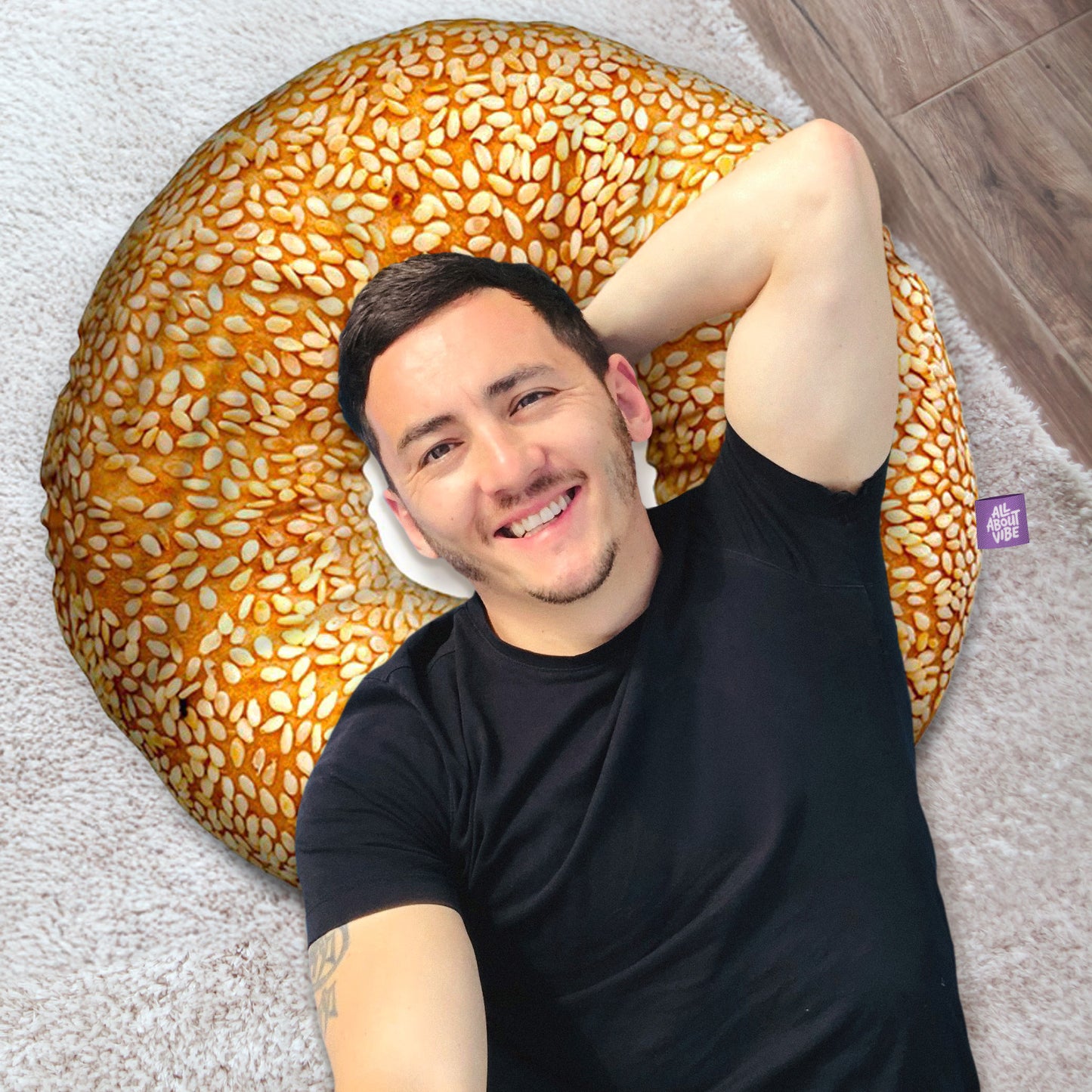 Sesame Bagel Throw Pillow By All About Vibe