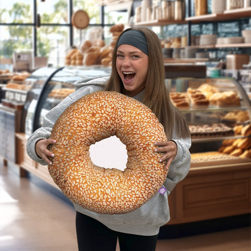 Sesame Bagel Throw Pillow By All About Vibe
