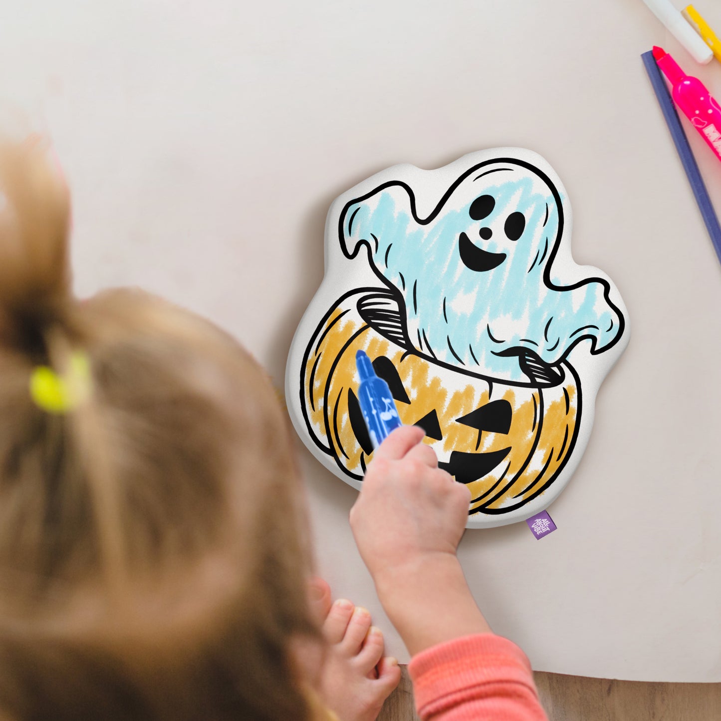 10" Halloween Ghost & Pumpkin Coloring Pillow