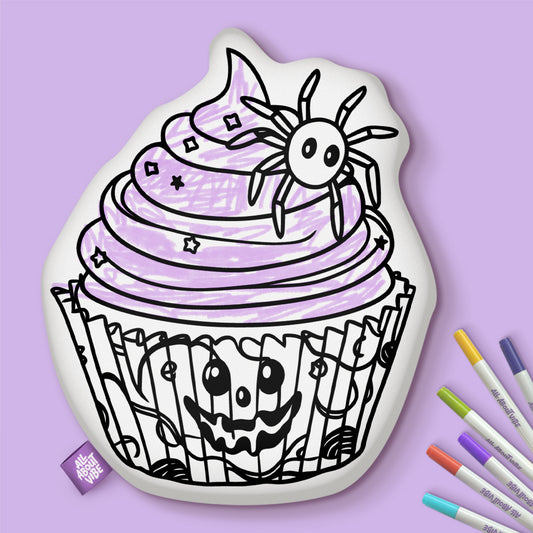10" Almohada para colorear de cupcake de araña de Halloween