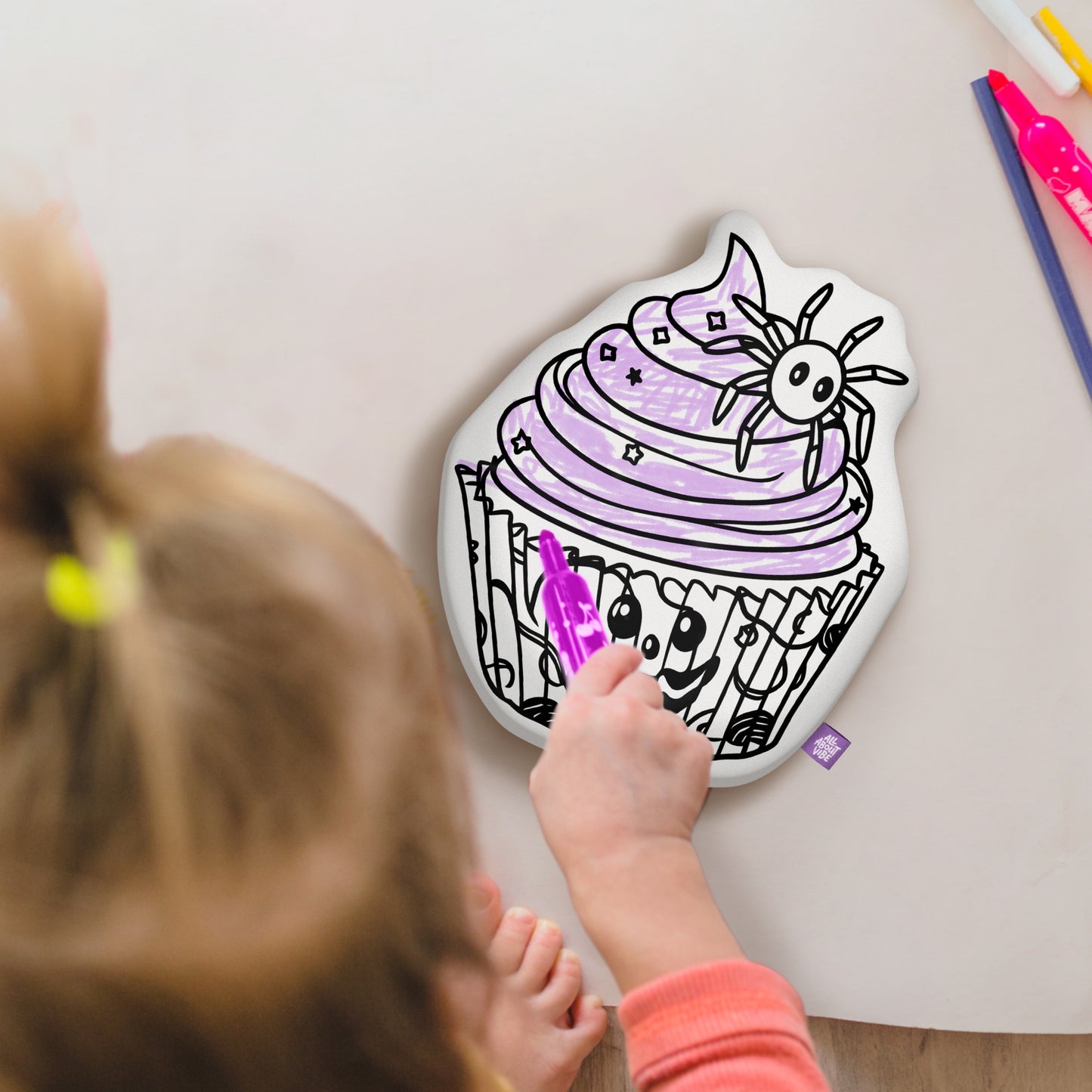 10" Halloween Spider Cupcake Coloring Pillow