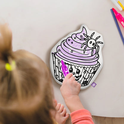 10" Halloween Spider Cupcake Coloring Pillow