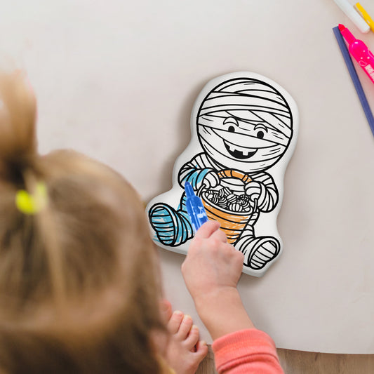 10" Almohada para colorear de Halloween con momia para pedir dulces