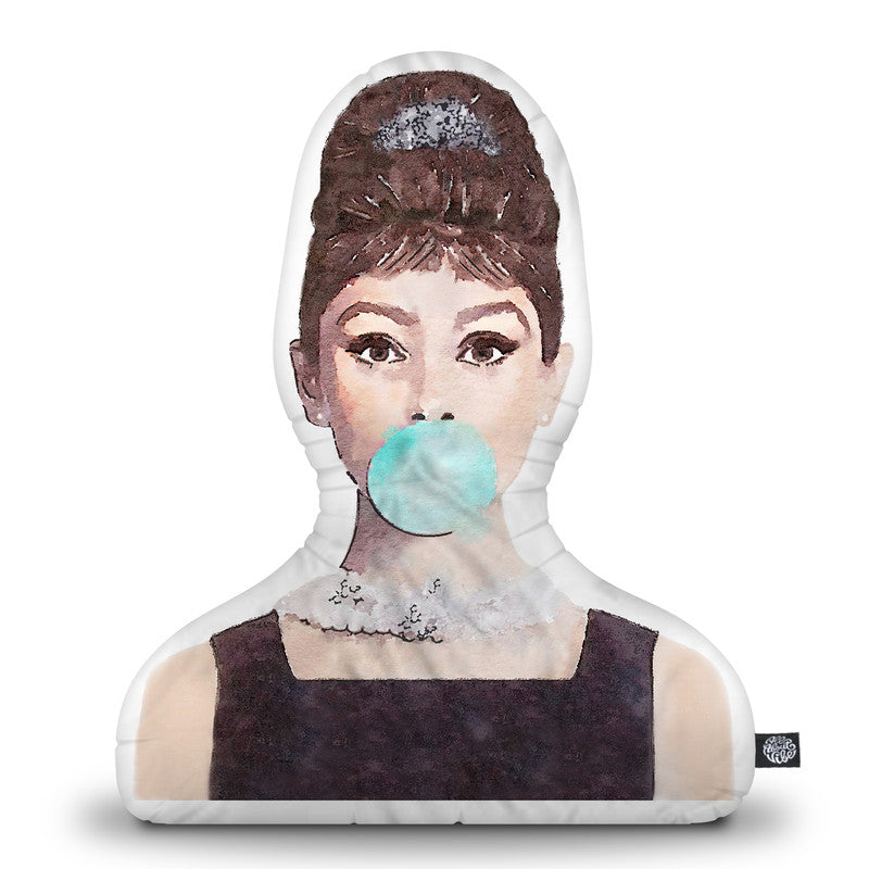 Audrey Hepburn Blue Bubble Shaped Throw Pillow by Amanda Greenwood - by all about vibe
