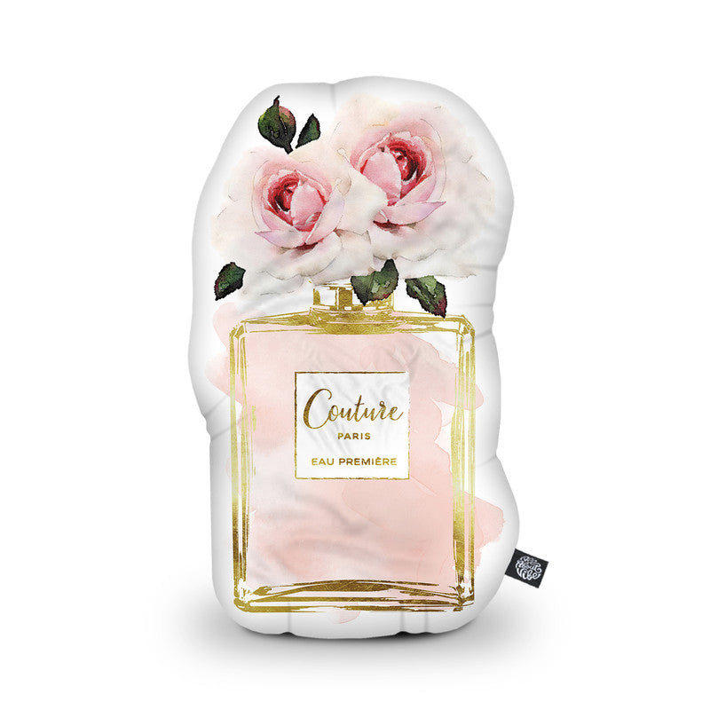 Perfume Bottle Blush Rose Shaped Throw Pillow by Amanda Greenwood