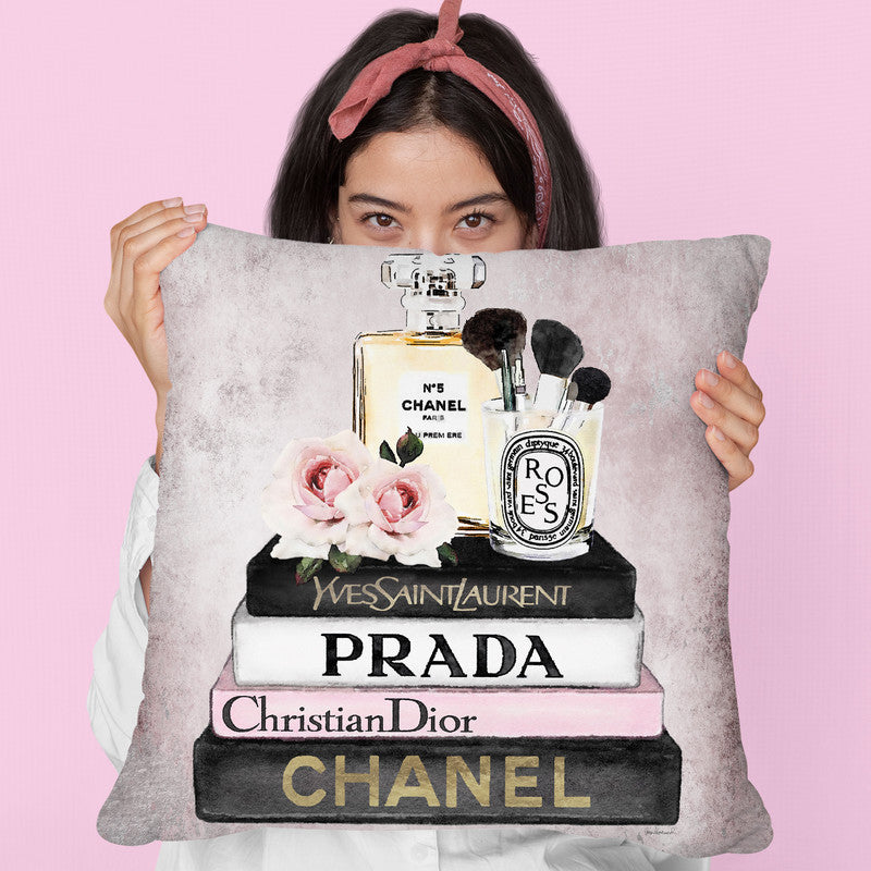 Books Of Fashion, Pink, Makeup Set, Pink Grunge Throw Pillow By Amanda Greenwood