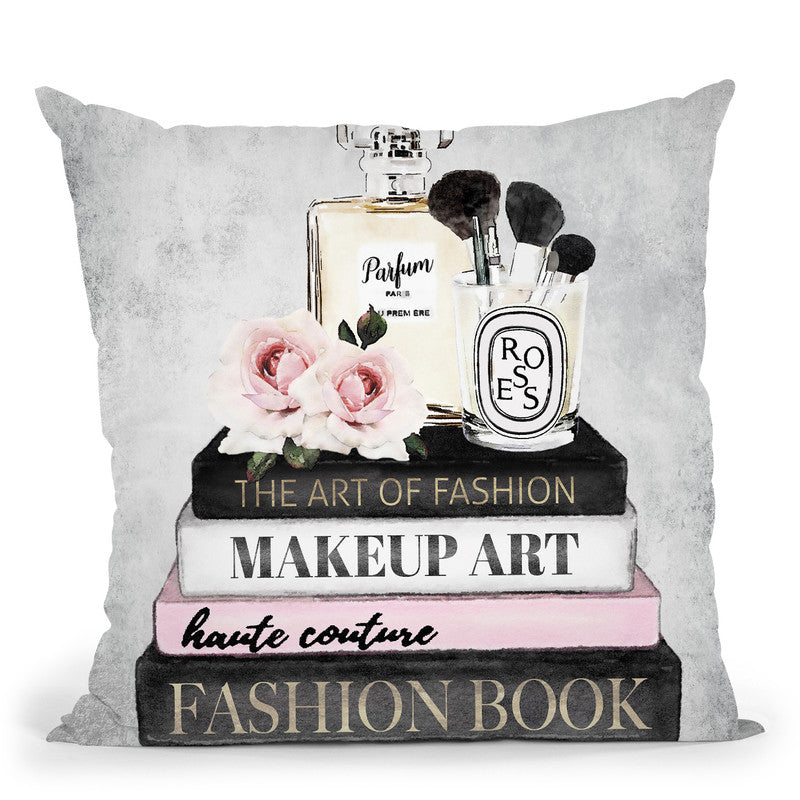 Books Of Fashion Nb, Pink, Makeup Set, Grey Grunge Throw Pillow By
