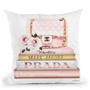Books Medium, Blush & Rose Gold, Quilted Bag With Roses Throw Pillow By Amanda Greenwood