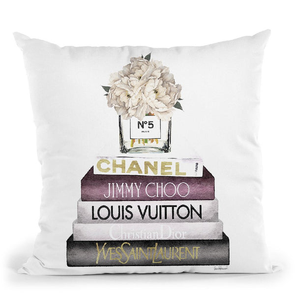 Grey & Wine Books With Hydrangea Vase Throw Pillow By Amanda Greenwood