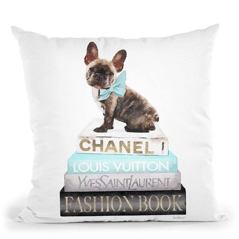 New Books Grey Teal With Brindle Frenchie Throw Pillow By Amanda Greenwood