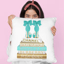 Gold Bookstack With Teal & BowoesÊ Throw Pillow By Amanda Greenwood