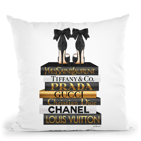 Gold & Black Book Stack With Black Heel Throw Pillow By Amanda Greenwood