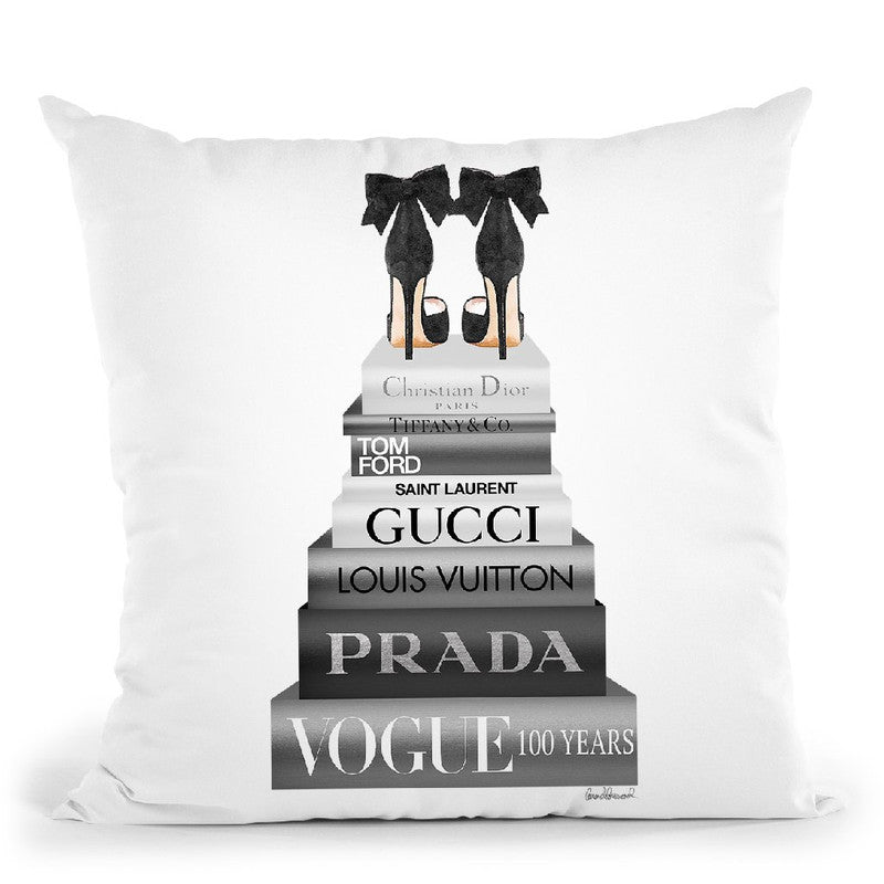 Tall Grey Books, With Bowoes Throw Pillow By Amanda Greenwood