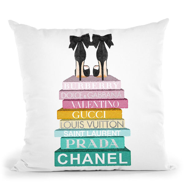 Rainbow Book Stack With Black Bowoes Throw Pillow By Amanda Greenwood