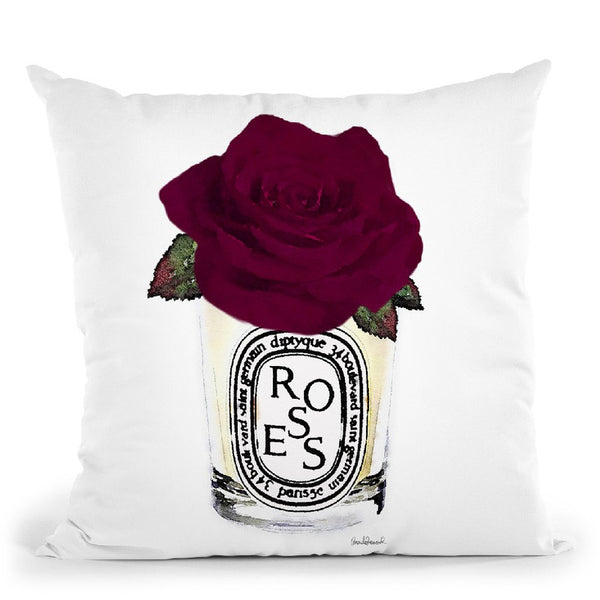Candle With Burgundy Rose Throw Pillow By Amanda Greenwood