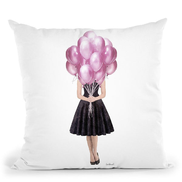 Audrey Holding Balloons, Pink Throw Pillow By Amanda Greenwood