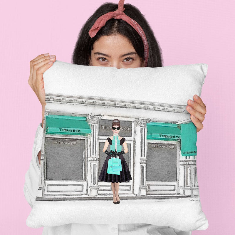 Shop Front Teal, Withopping Audrey Throw Pillow By Amanda Greenwood