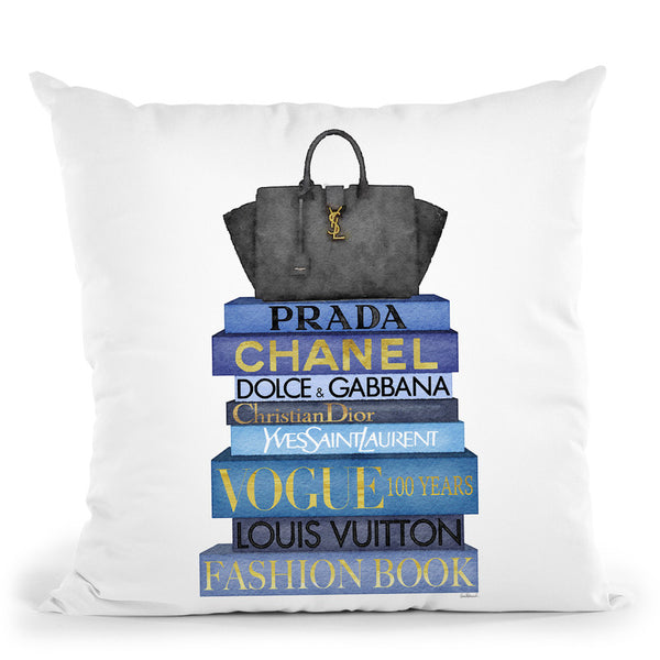 Tall Blue Books, Black Bag Throw Pillow By Amanda Greenwood – All