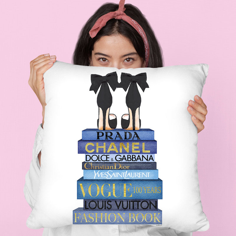 Tall Blue Books, Black Shoes Throw Pillow By Amanda Greenwood – All About  Vibe