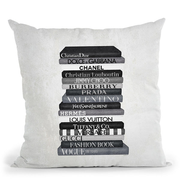 High Fashion Book Stack Black & White Throw Pillow By Amanda Greenwood