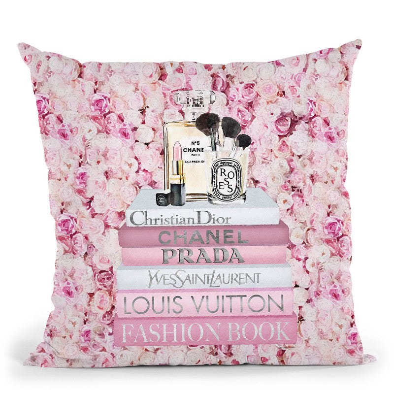 Blush Fashion Books On Pink Flower Wall Throw Pillow By Amanda Greenwo –  All About Vibe