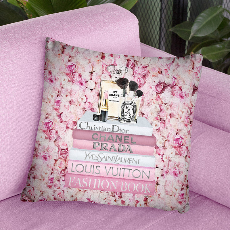 Blush Fashion Books On Pink Flower Wall Throw Pillow By Amanda Greenwood