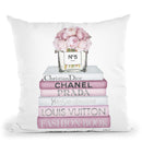 Pink Tone Books With Peony Vase, Silver Font Throw Pillow By Amanda Greenwood