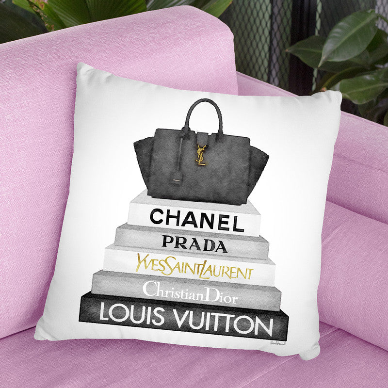 Grey Fashion Books With Black Bag Throw Pillow By Amanda Greenwood – All  About Vibe